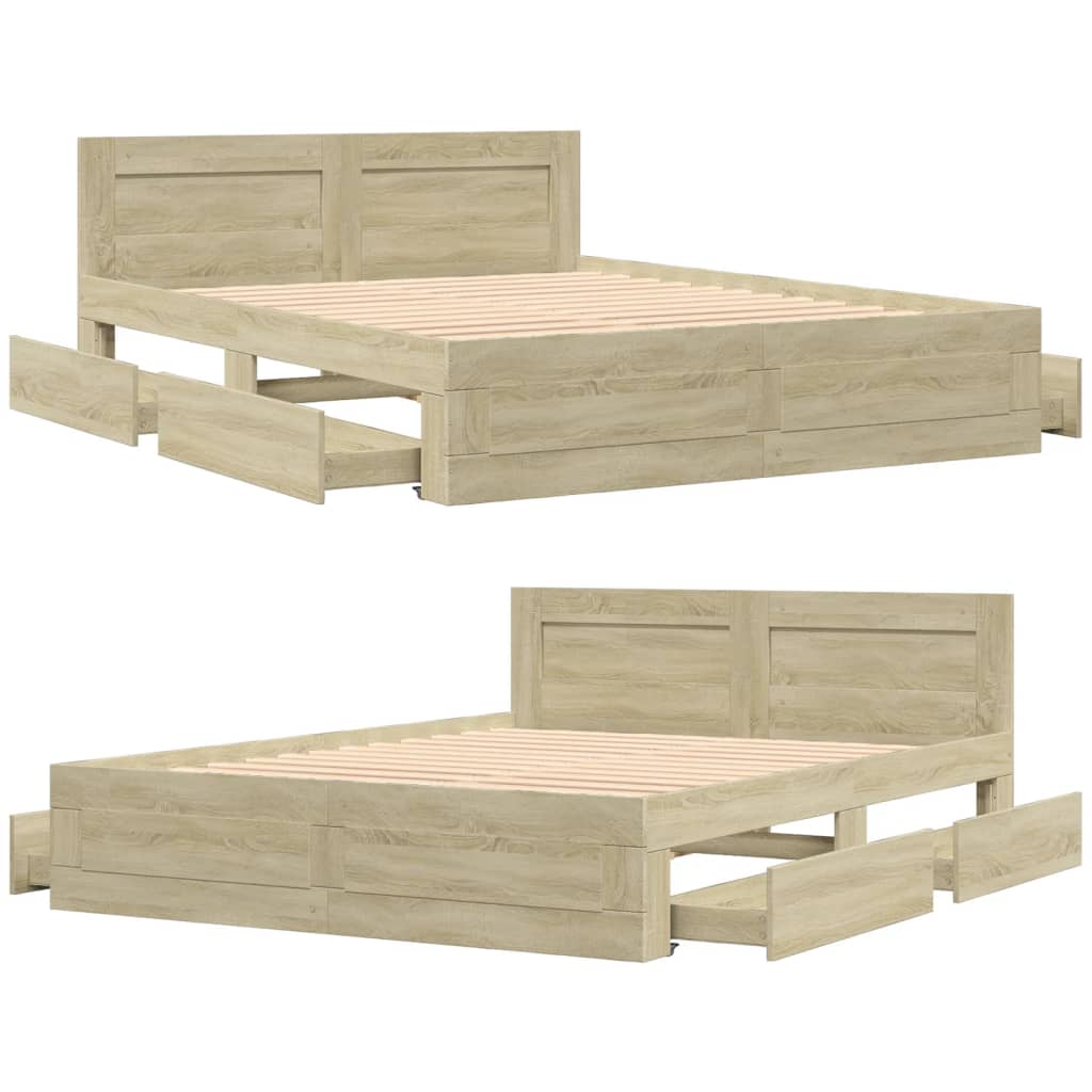Sengeramme Med Hodegavl Sonoma Eik 160X200 Cm Konstruert Tre