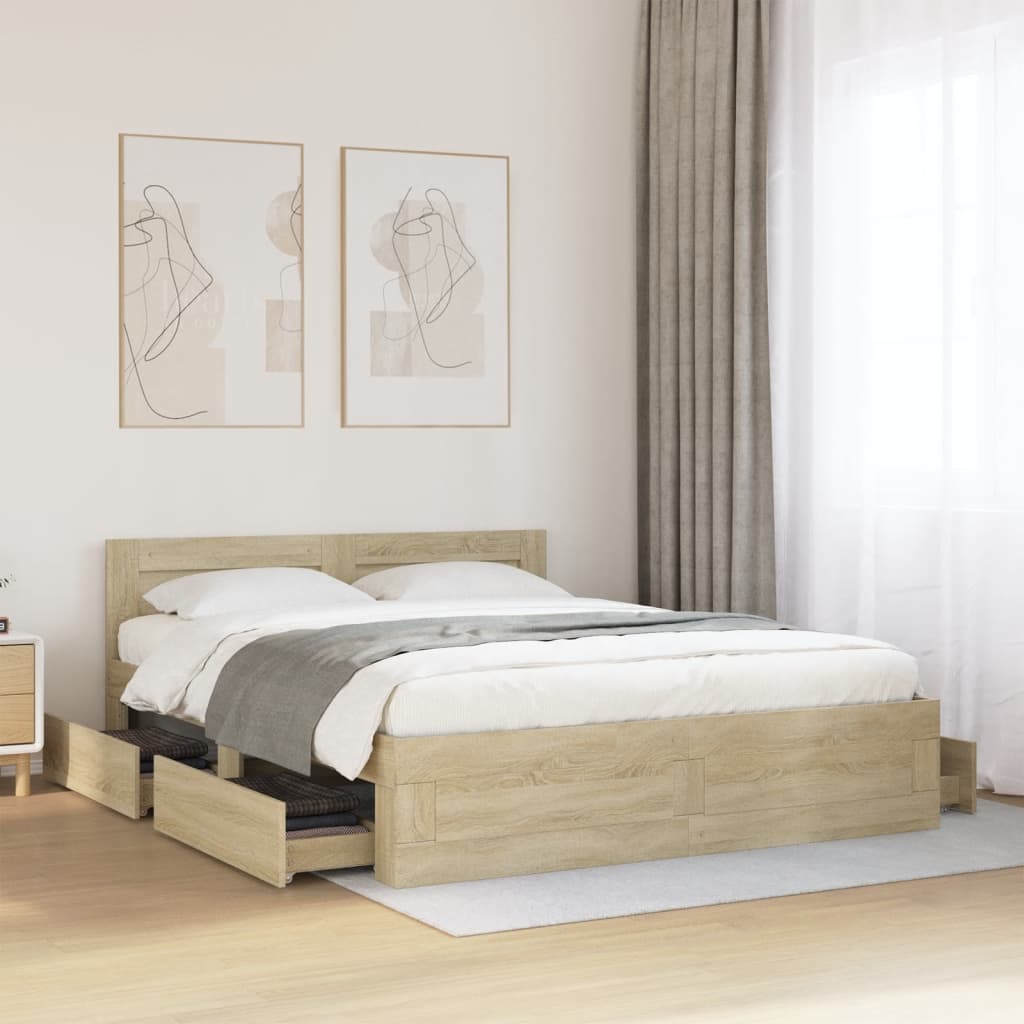 Sengeramme Med Hodegavl Sonoma Eik 160X200 Cm Konstruert Tre
