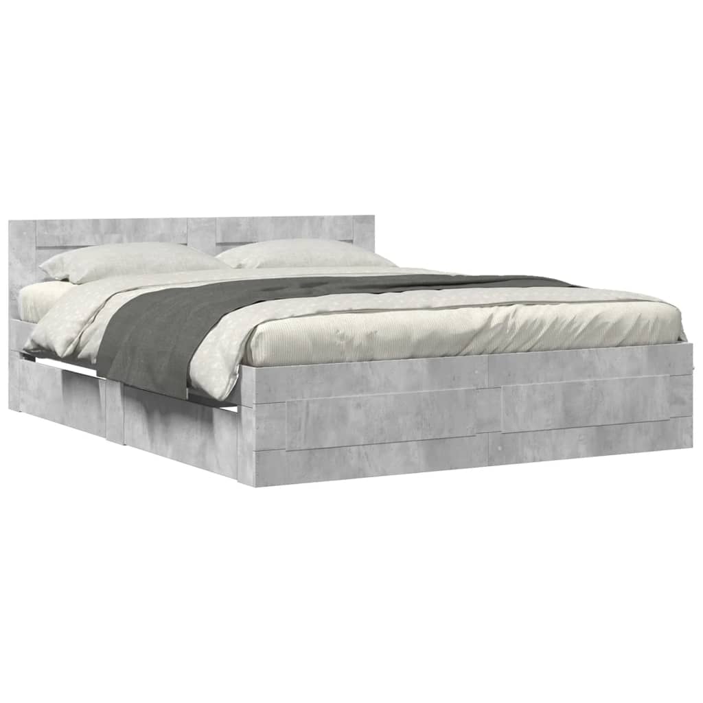 Sengeramme Med Hodegavl Betonggrå 160X200 Cm Konstruert Tre