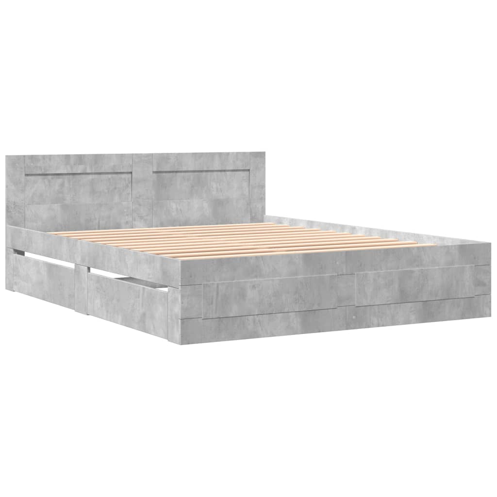 Sengeramme Med Hodegavl Betonggrå 160X200 Cm Konstruert Tre