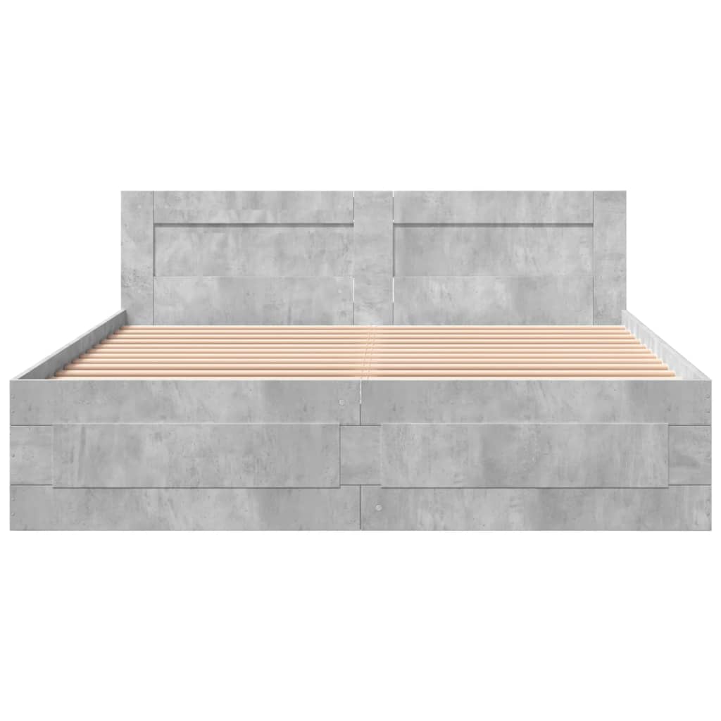 Sengeramme Med Hodegavl Betonggrå 160X200 Cm Konstruert Tre