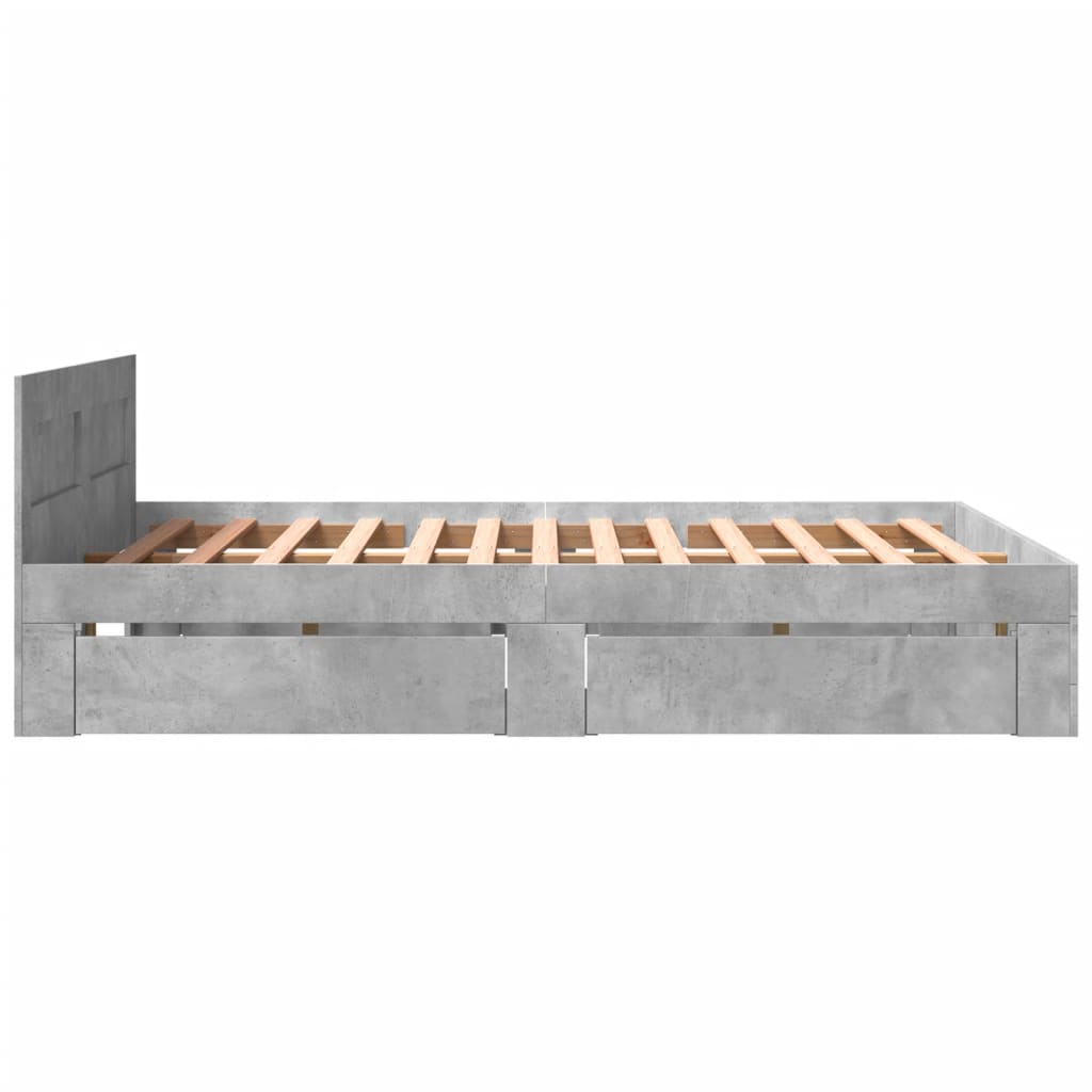Sengeramme Med Hodegavl Betonggrå 160X200 Cm Konstruert Tre
