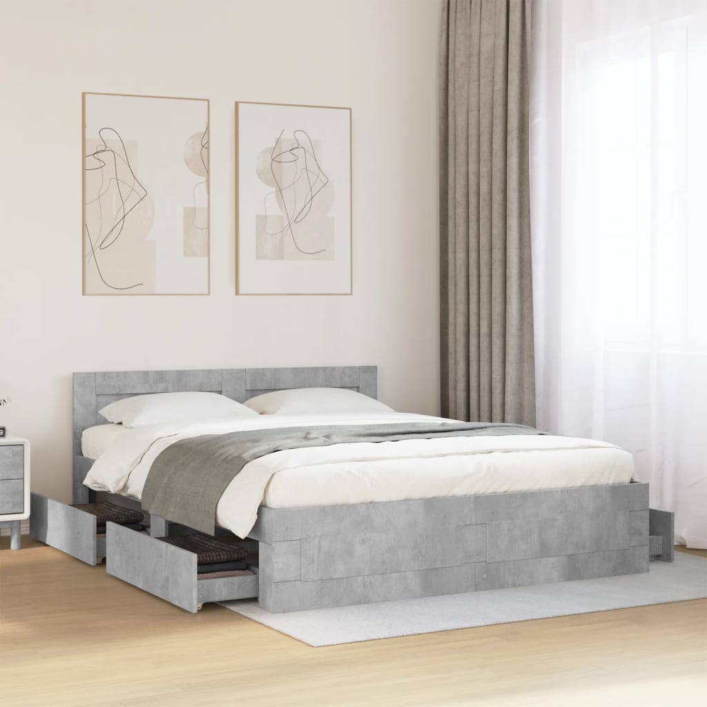 Sengeramme Med Hodegavl Betonggrå 160X200 Cm Konstruert Tre