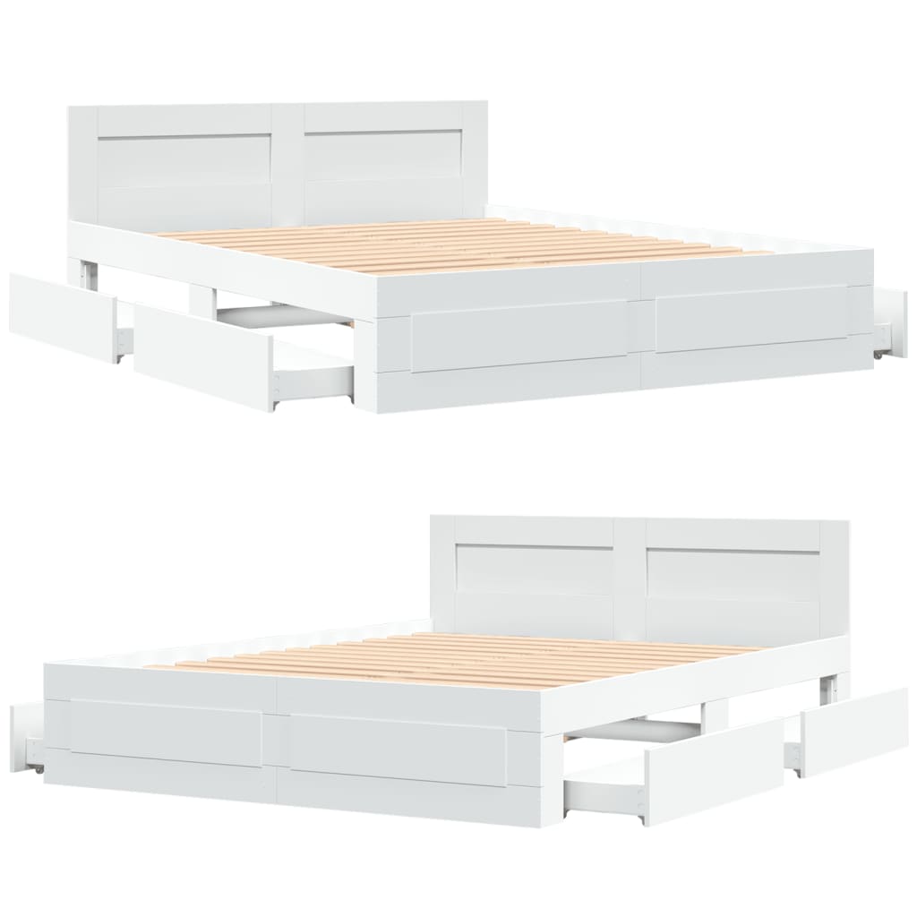 Sengeramme Med Hodegavl Hvit 150X200 Cm Konstruert Tre