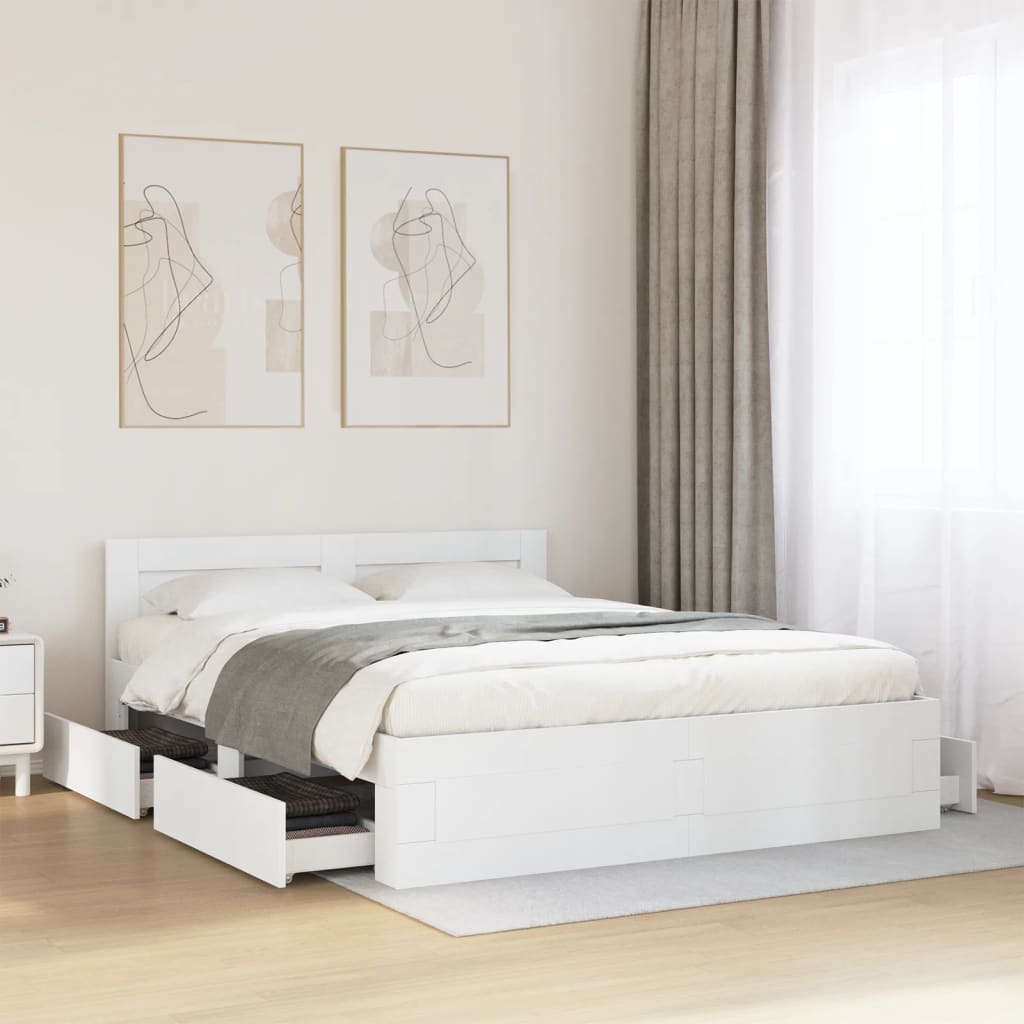 Sengeramme Med Hodegavl Hvit 150X200 Cm Konstruert Tre