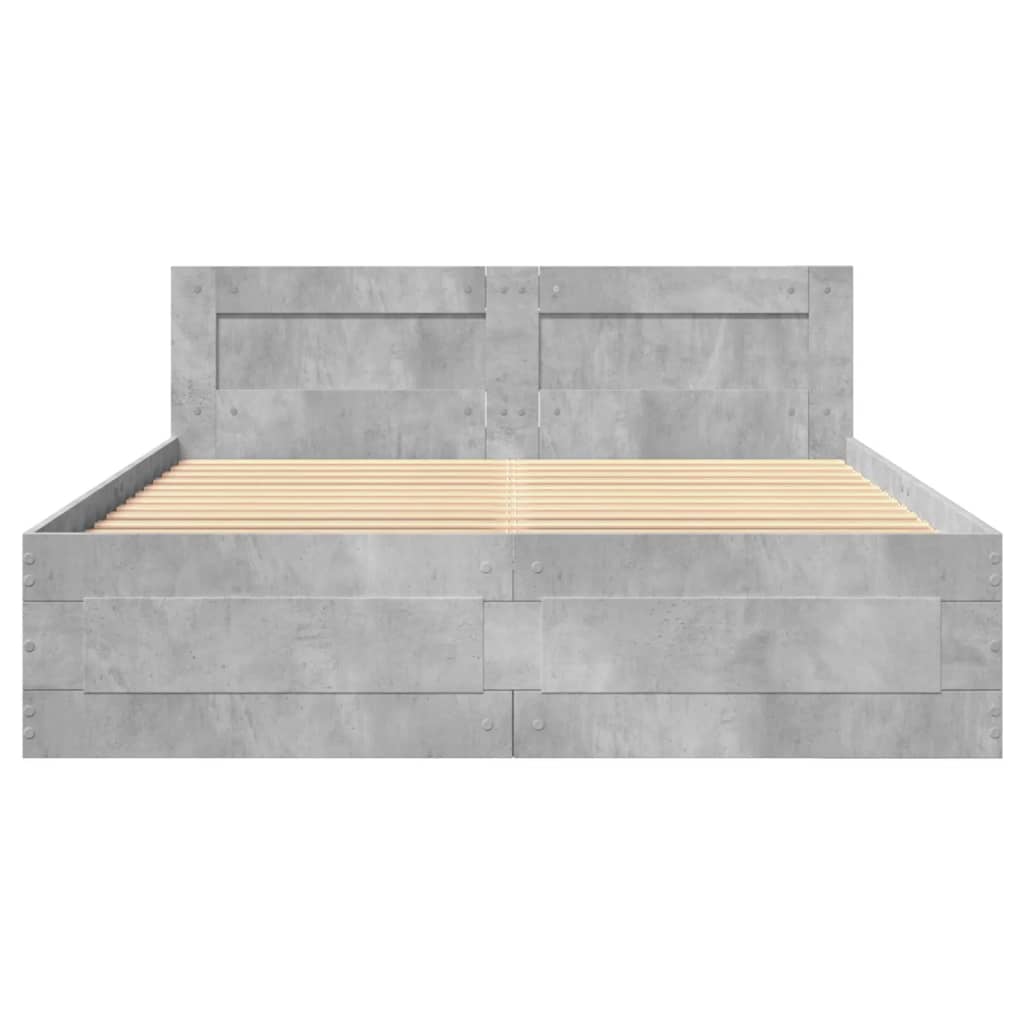 Sengeramme Med Hodegavl Betonggrå 120X200 Cm Konstruert Tre