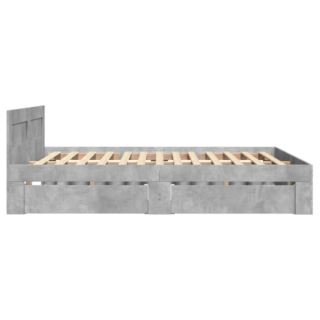 Sengeramme Med Hodegavl Betonggrå 120X200 Cm Konstruert Tre