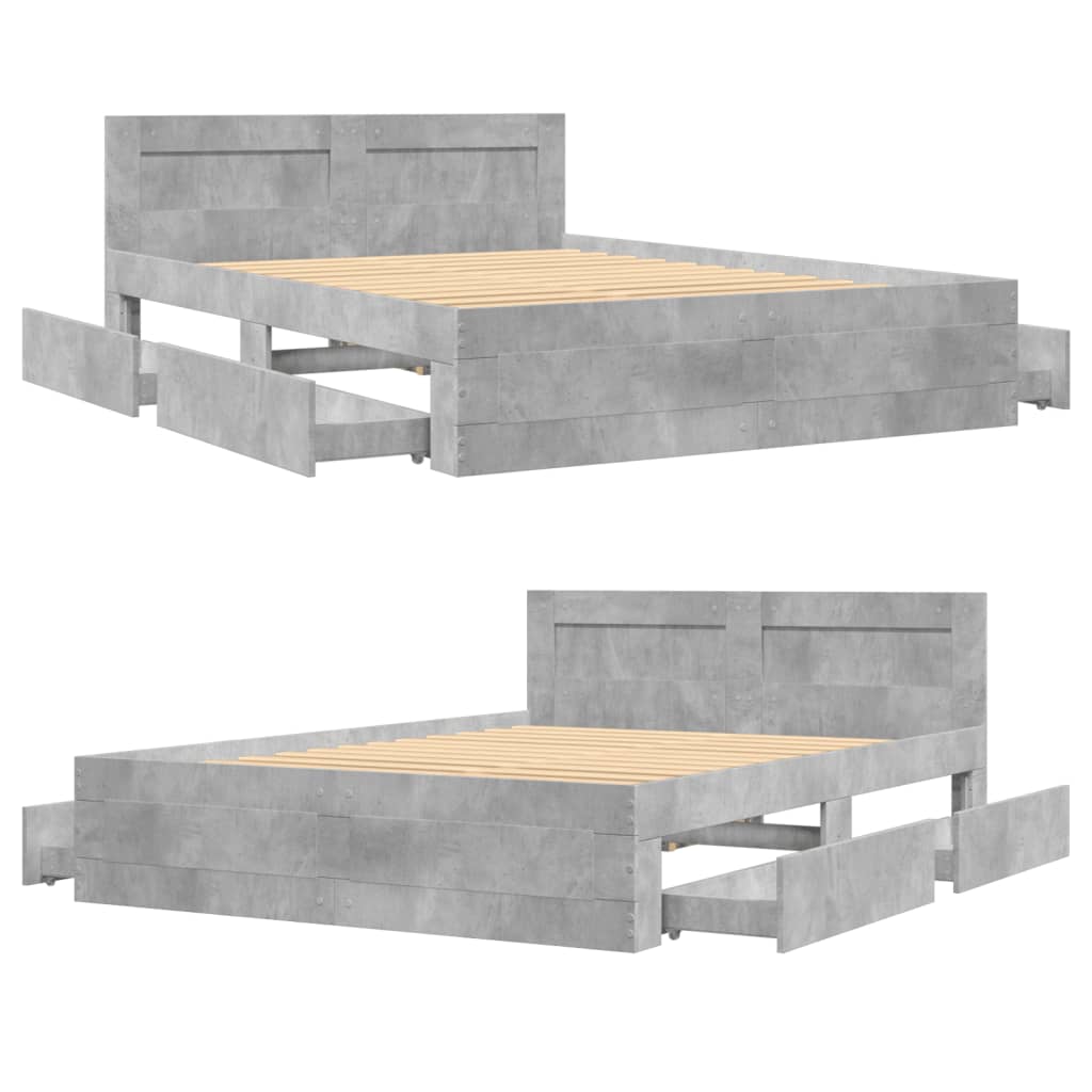 Sengeramme Med Hodegavl Betonggrå 120X200 Cm Konstruert Tre