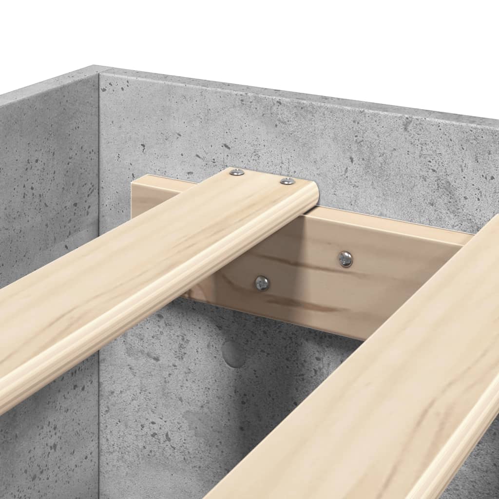 Sengeramme Med Hodegavl Betonggrå 120X200 Cm Konstruert Tre