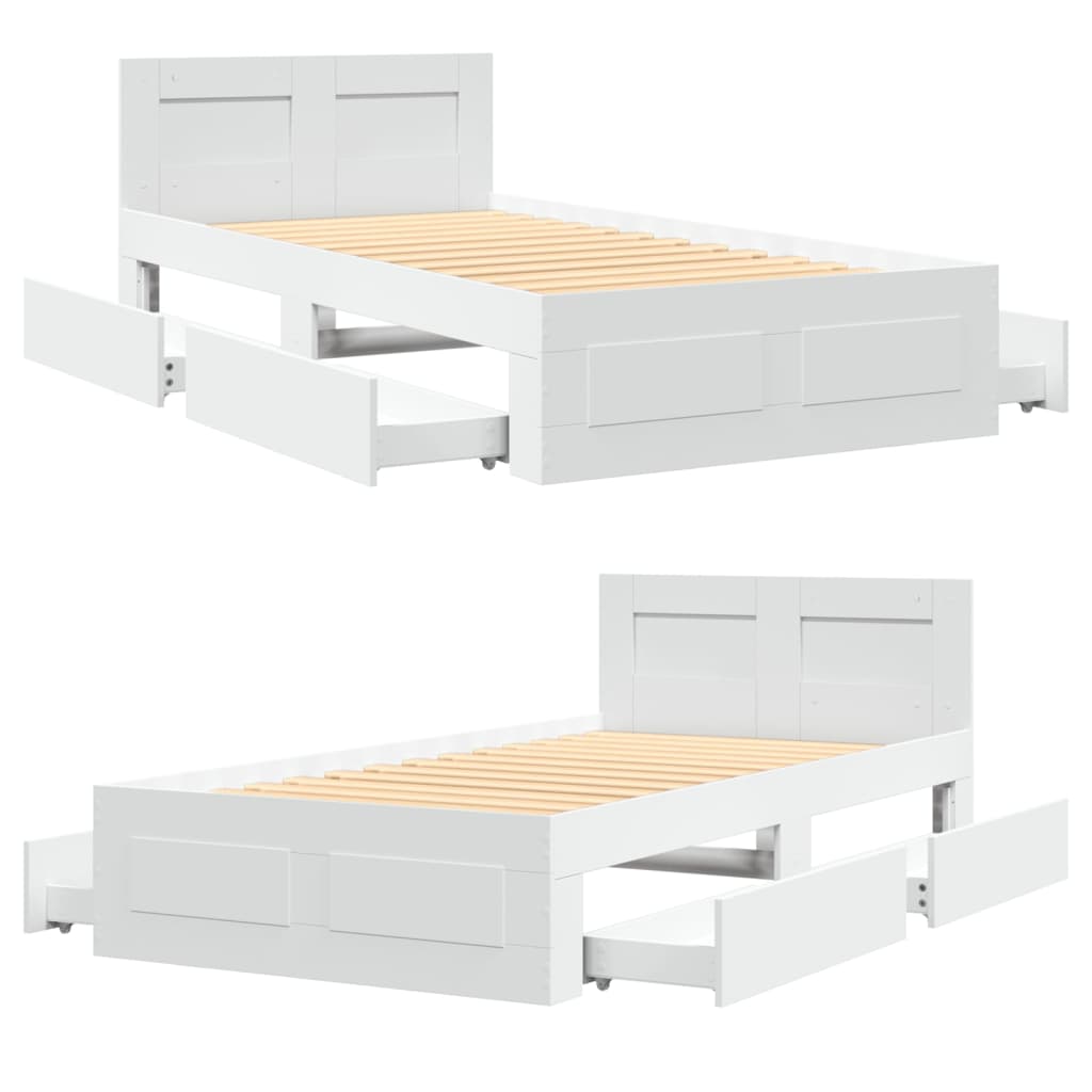 Sengeramme Med Hodegavl Hvit 100X200 Cm Konstruert Tre