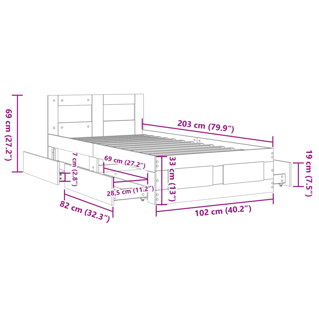 Sengeramme Med Hodegavl Sonoma Eik 100X200 Cm Konstruert Tre