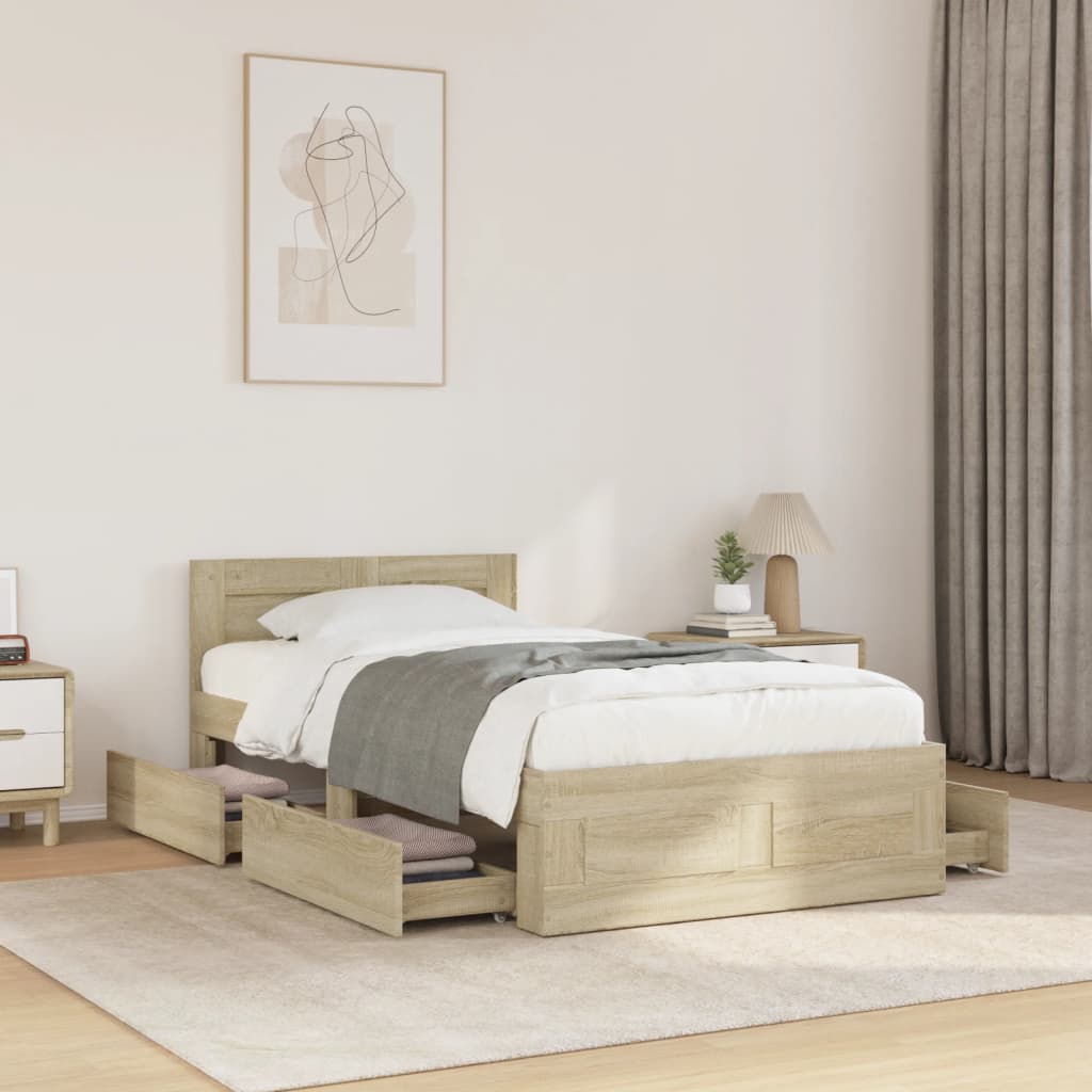 Sengeramme Med Hodegavl Sonoma Eik 100X200 Cm Konstruert Tre