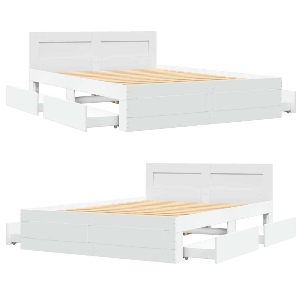 Sengeramme Med Hodegavl Hvit 140X190 Cm Konstruert Tre