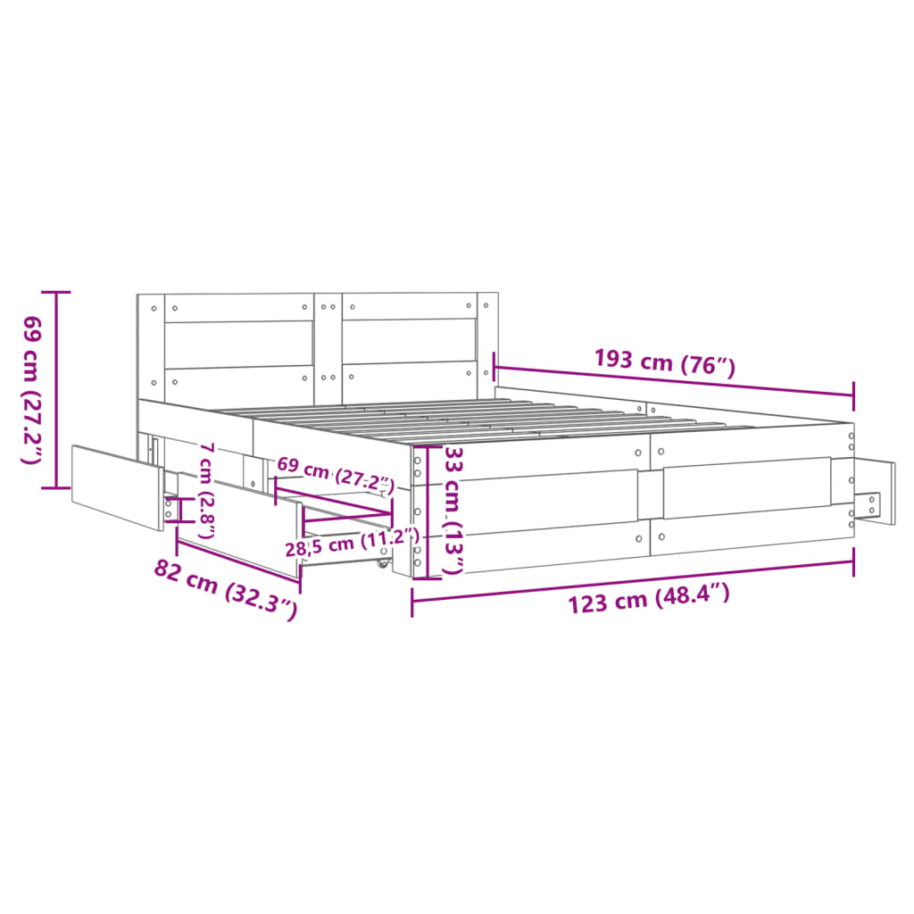 Sengeramme Med Hodegavl Sonoma Eik 120X190 Cm Konstruert Tre