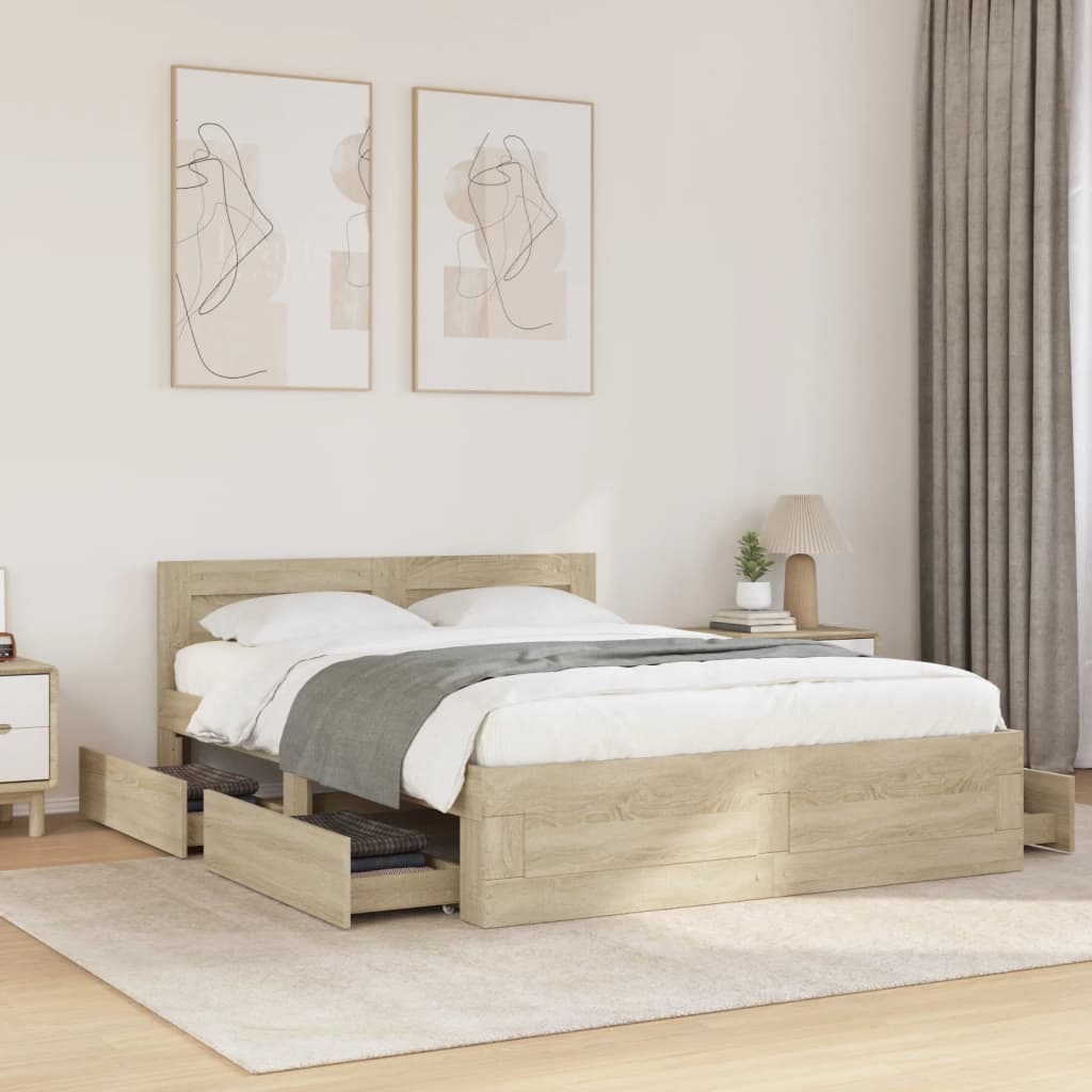 Sengeramme Med Hodegavl Sonoma Eik 120X190 Cm Konstruert Tre