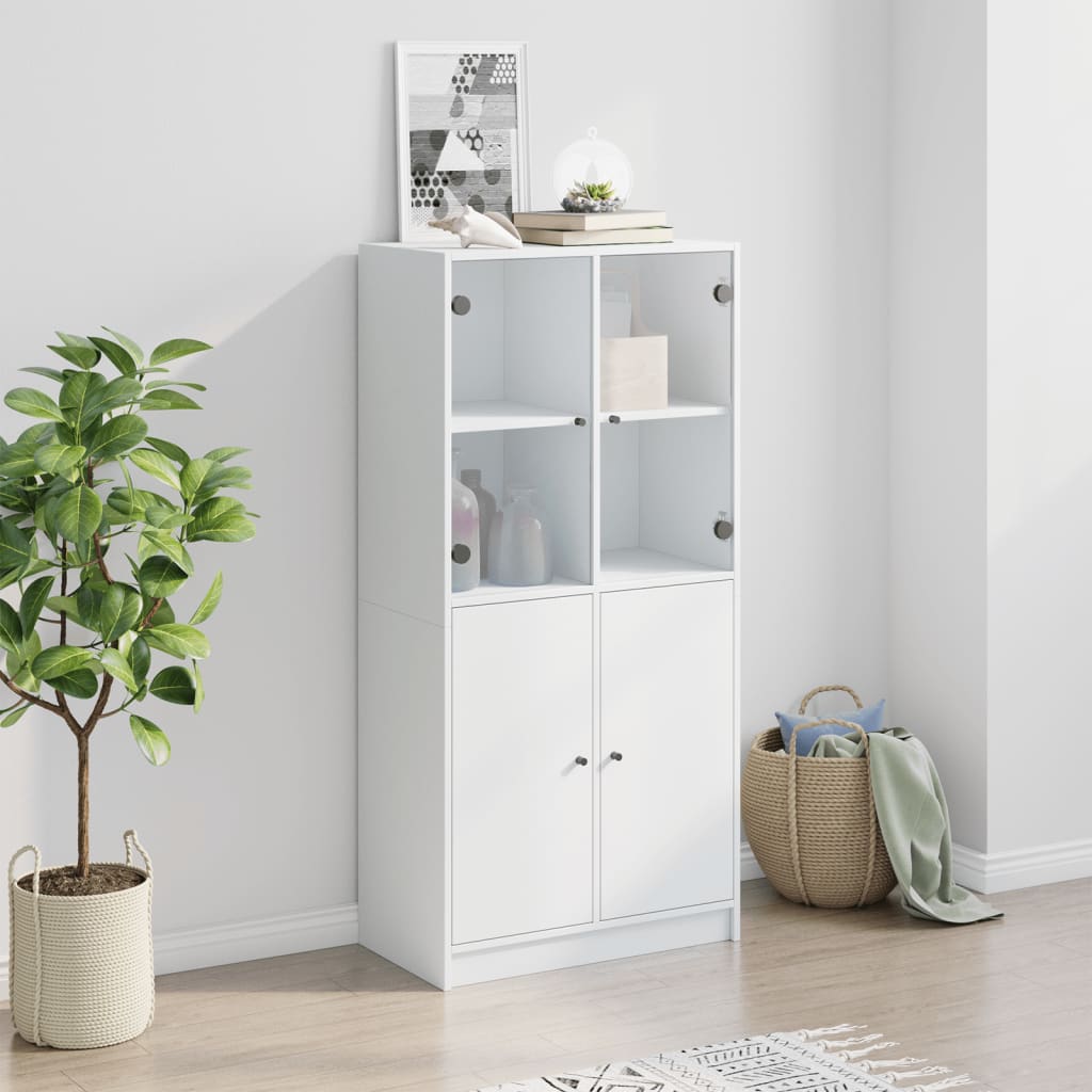 Highboard Med Dører Hvit 68X37X142 Cm Konstruert Tre