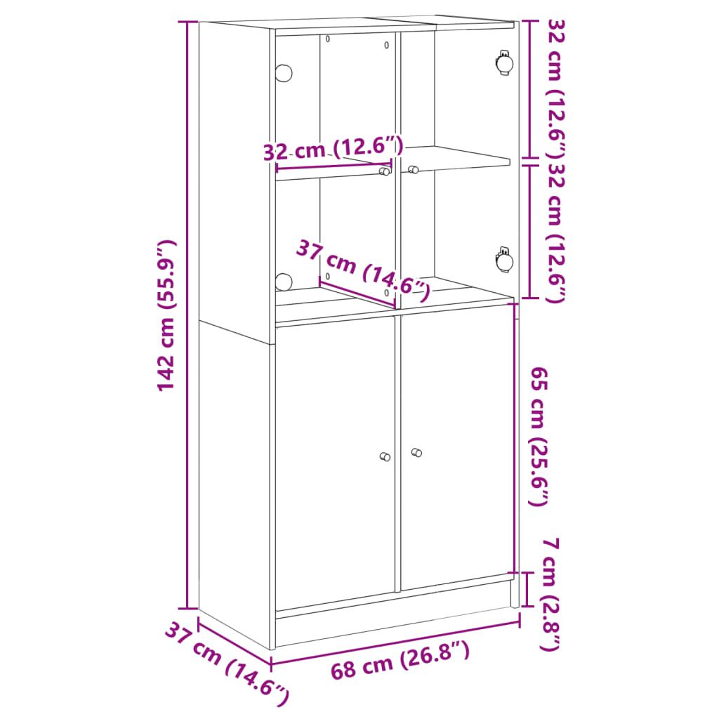Highboard Med Dører Hvit 68X37X142 Cm Konstruert Tre