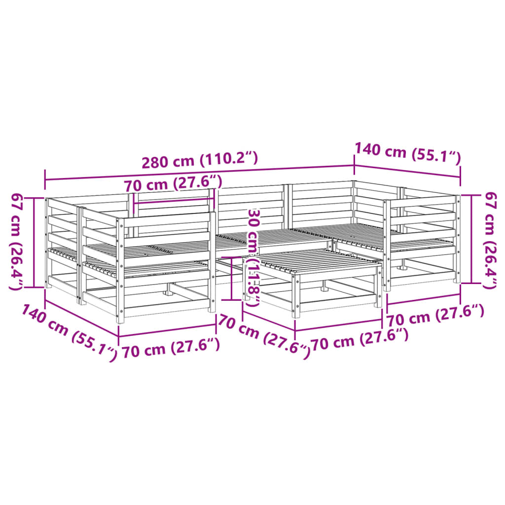 Hagesofasett 7 Deler Impregnert Furu