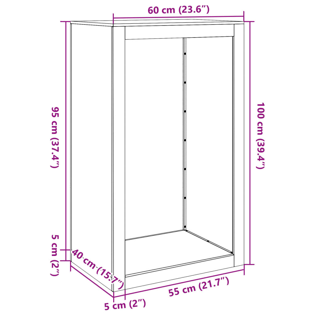 Vedstativ 60X40X100 Cm Oksidert Stål