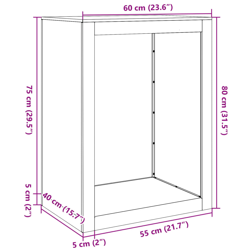 Vedstativ 60X40X80 Cm Rustfritt Stål