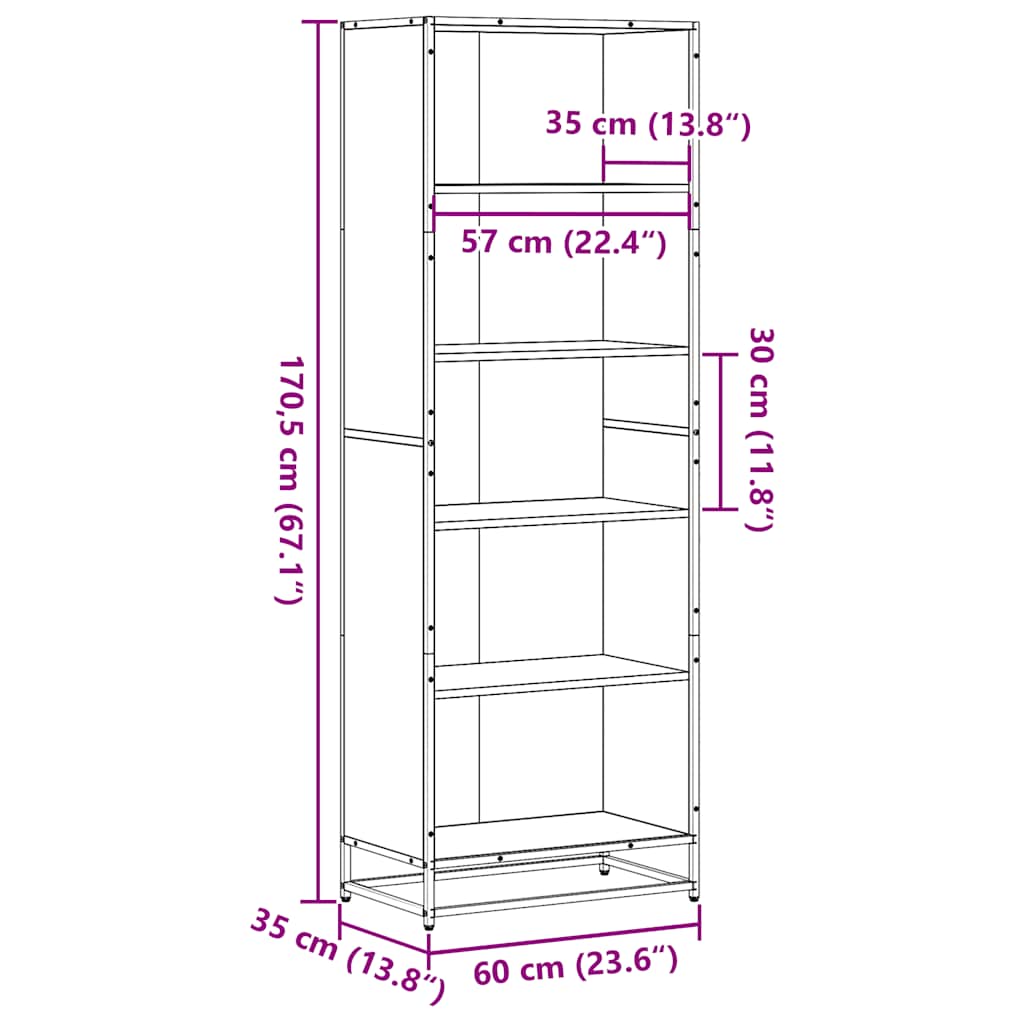 Bokhylle Røkt Eik 60X35X170,5 Cm Konstruert Tre