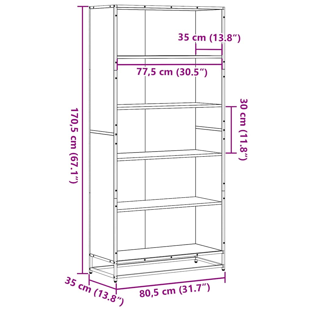 Bokhylle Svart 80,5X35X170,5 Cm Konstruert Tre