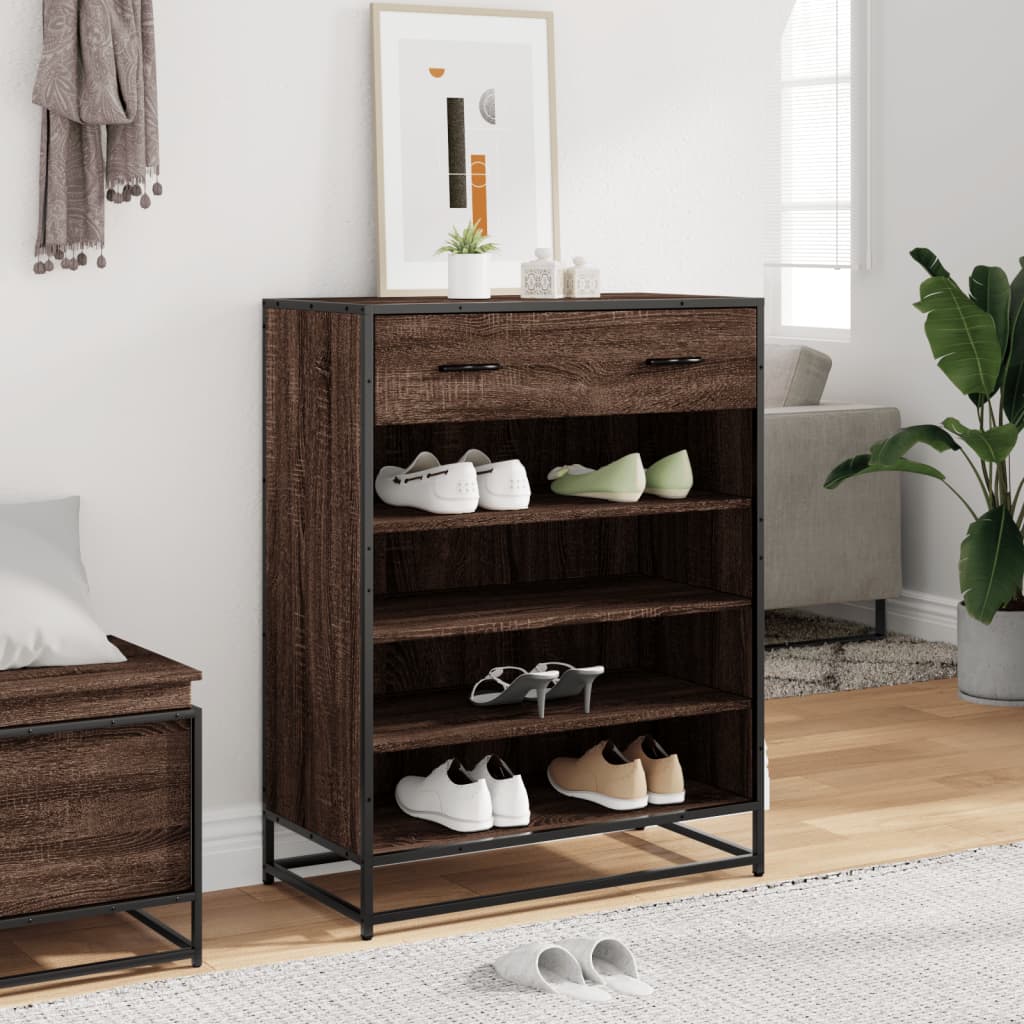 Skoskap Brun Eik 75X38X97,5 Cm Konstruert Tre Og Metall