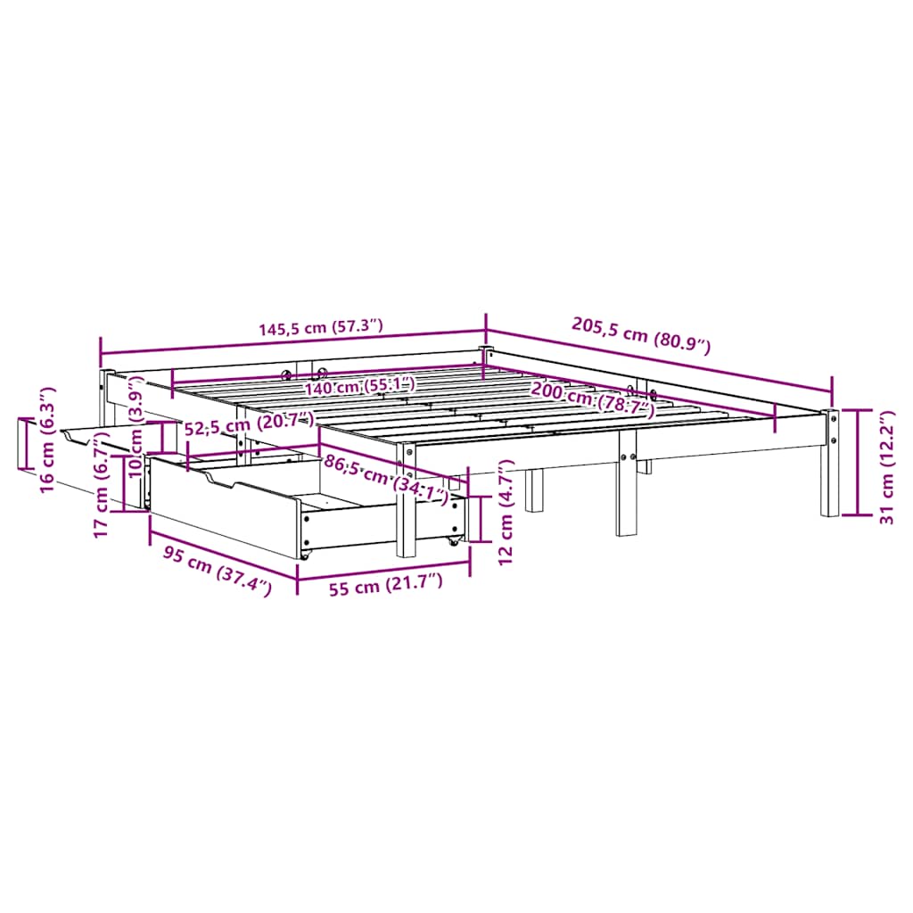 Sengeramme Uten Madrass 140X200 Cm Heltre Furu
