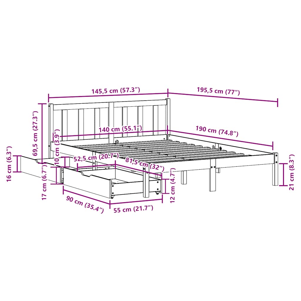 Sengeramme Uten Madrass 140X190 Cm Heltre Furu