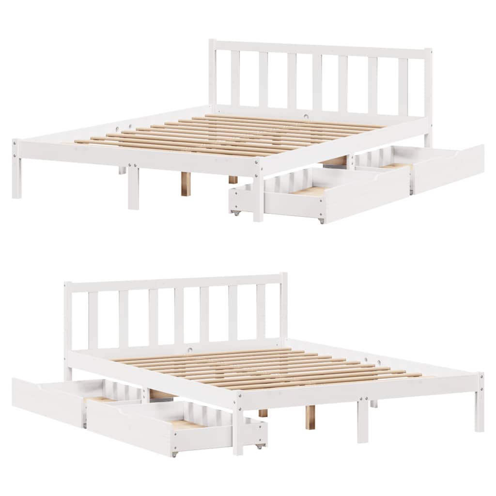 Sengeramme Uten Madrass Hvit 140X190 Cm Heltre Furu