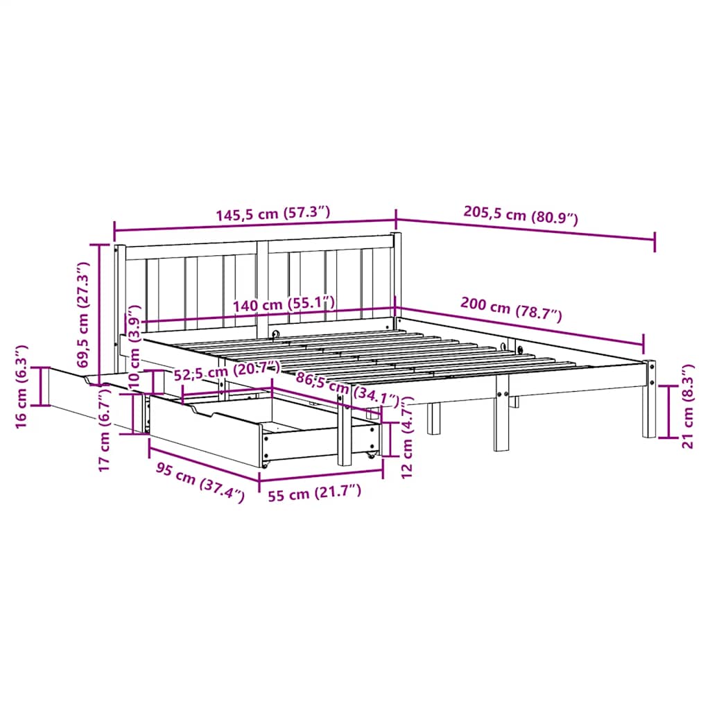 Sengeramme Uten Madrass 140X200 Cm Heltre Furu