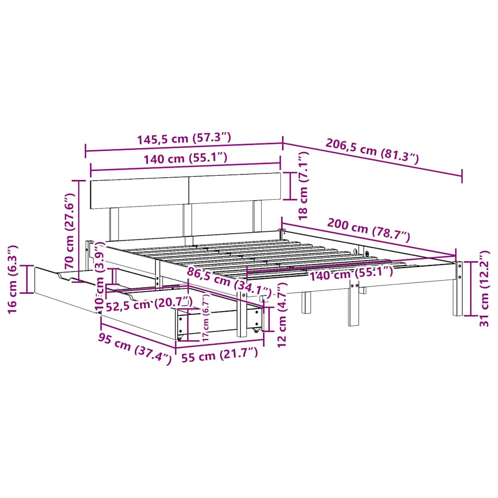 Sengeramme Uten Madrass 140X200 Cm Heltre Furu