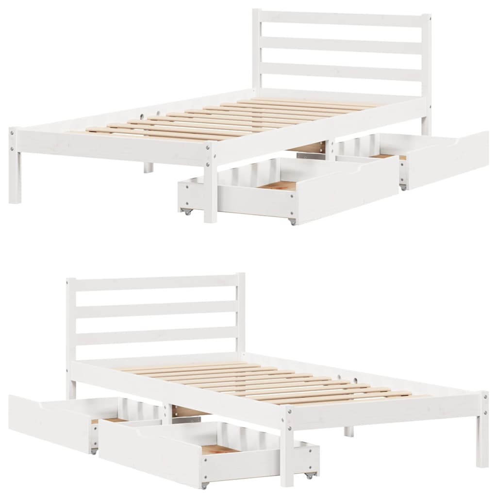 Sengeramme Uten Madrass Hvit 90X190 Cm Heltre Furu