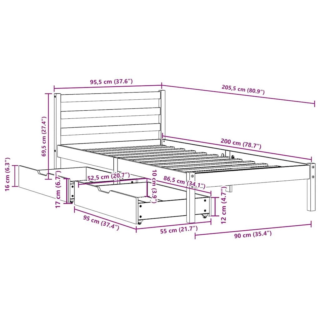 Sengeramme Uten Madrass 90X200 Cm Heltre Furu