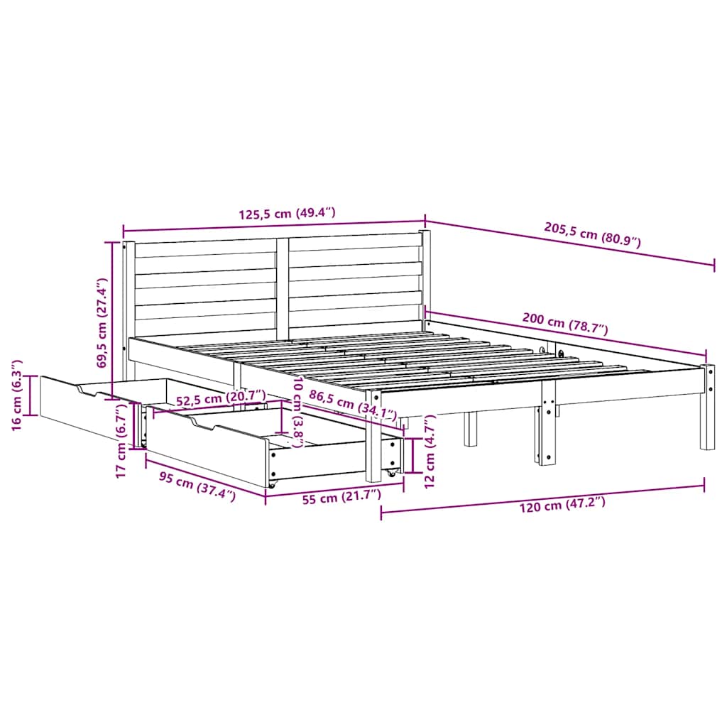 Sengeramme Uten Madrass 120X200 Cm Heltre Furu