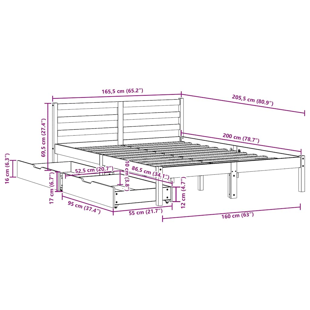 Sengeramme Uten Madrass 160X200 Cm Heltre Furu