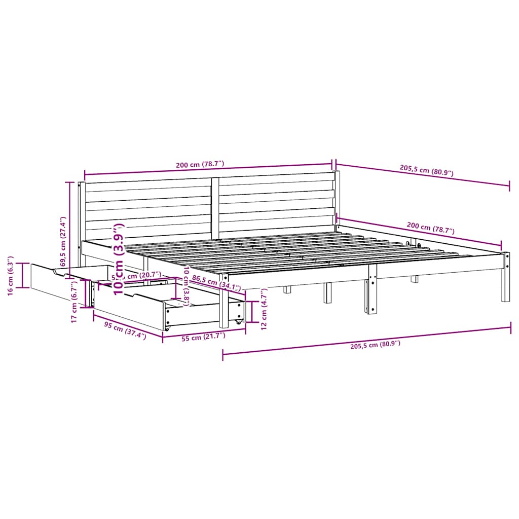 Sengeramme Med Madrass Hvit 200X200 Cm Heltre Furu
