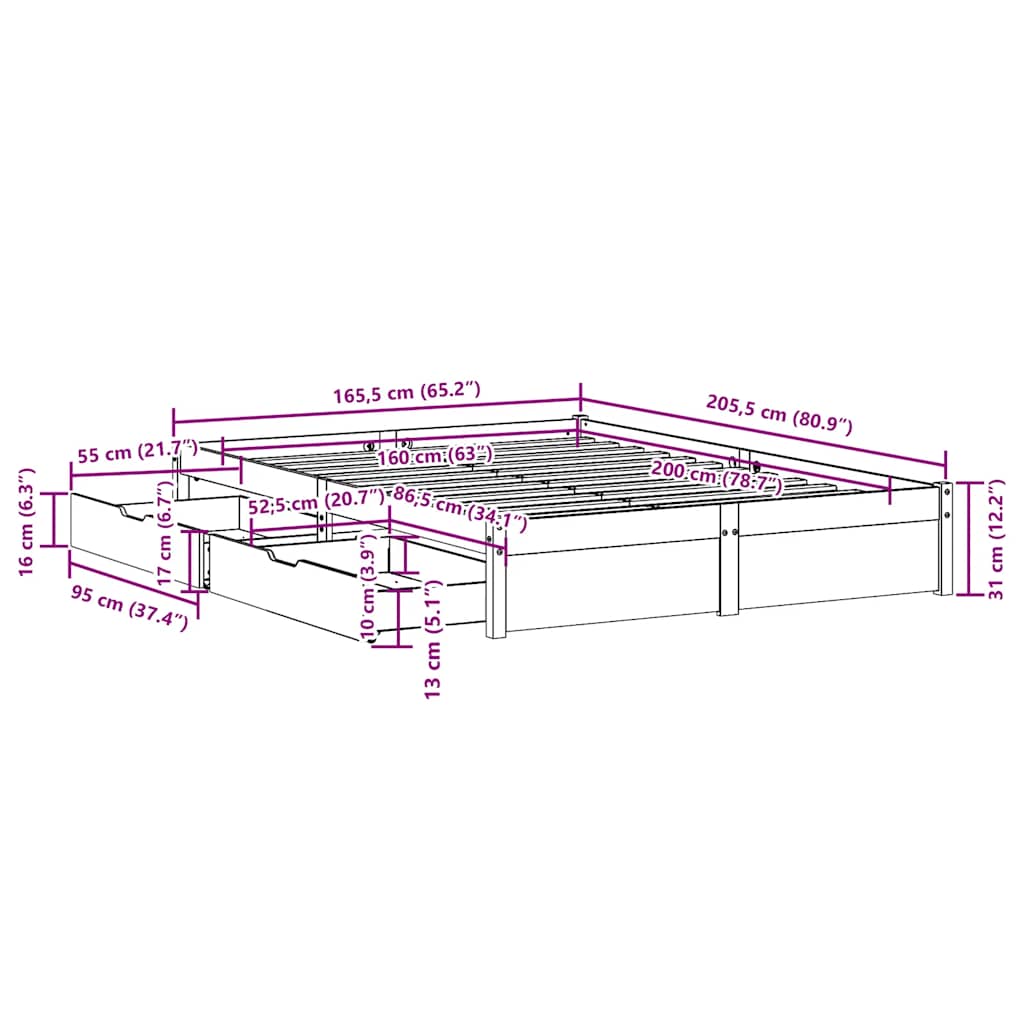 Sengeramme Uten Madrass 160X200 Cm Heltre Furu