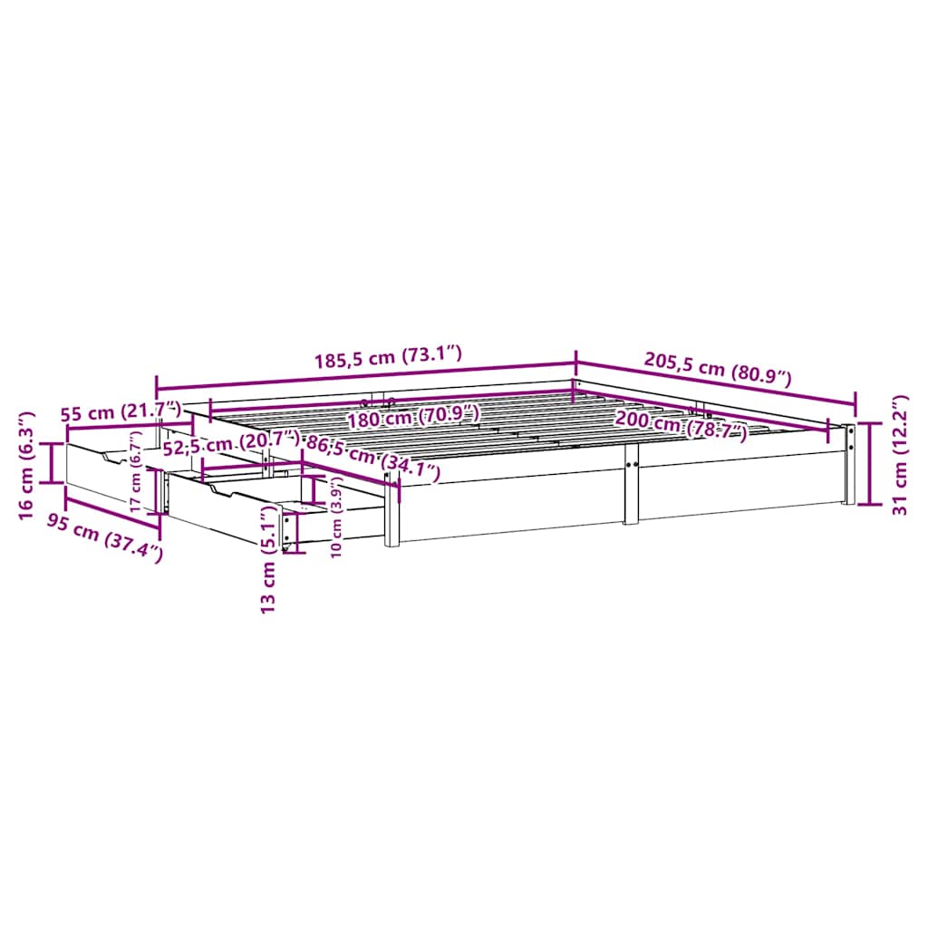 Sengeramme Uten Madrass 180X200 Cm Heltre Furu