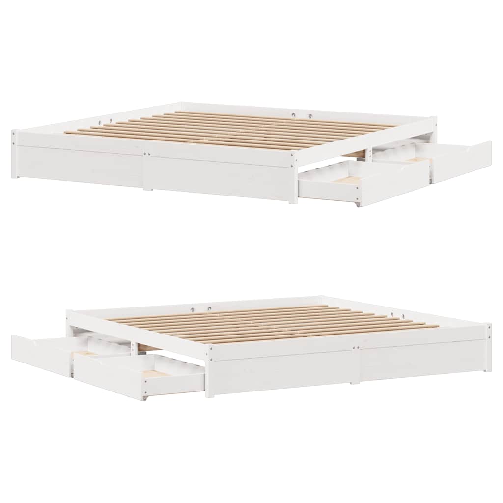 Sengeramme Med Madrass Hvit 200X200 Cm Heltre Furu