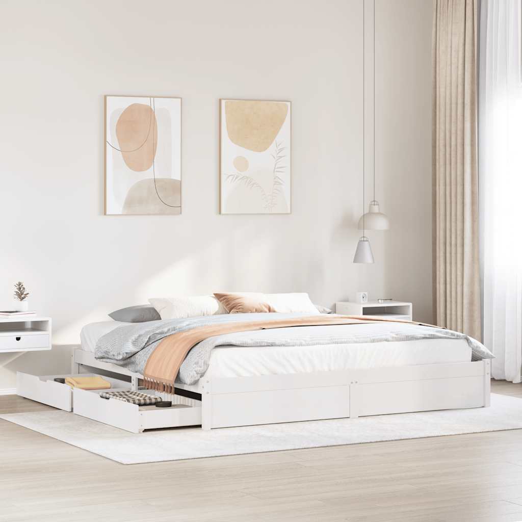 Sengeramme Med Madrass Hvit 200X200 Cm Heltre Furu