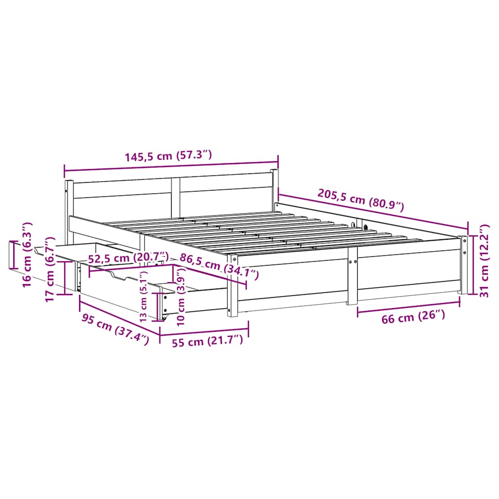 Sengeramme Uten Madrass 140X200 Cm Heltre Furu