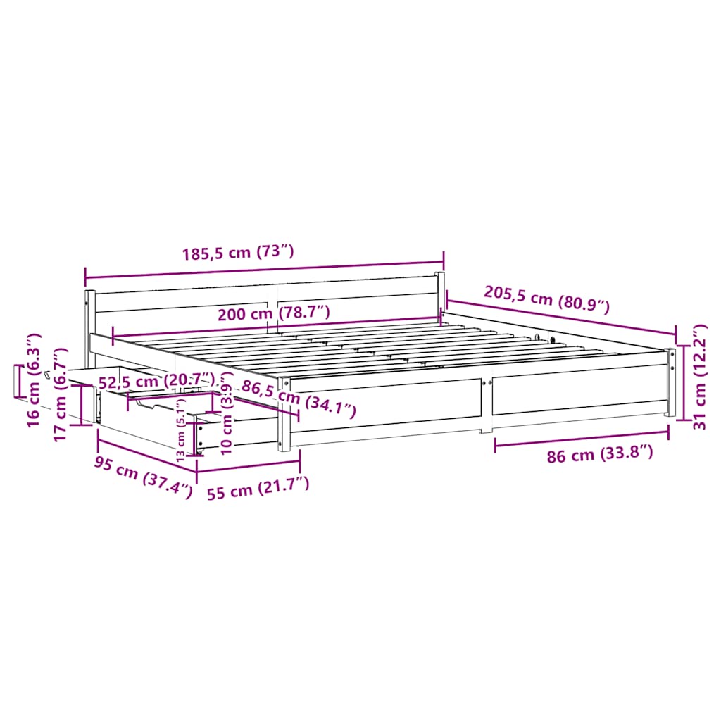 Sengeramme Uten Madrass Hvit 180X200 Cm Heltre Furu