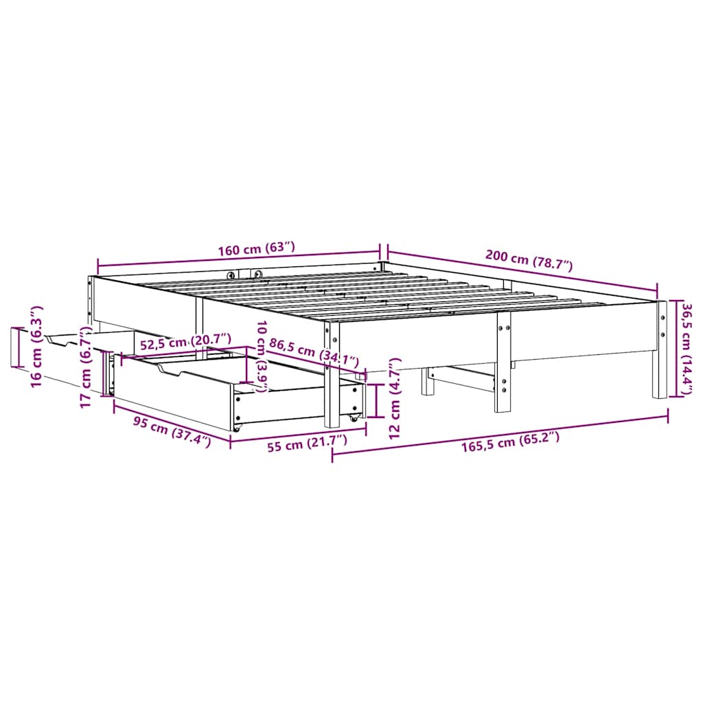 Sengeramme Uten Madrass Hvit 160X200 Cm Heltre Furu