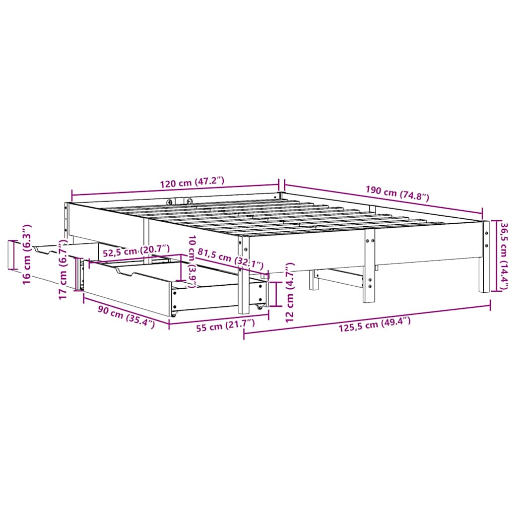 Sengeramme Uten Madrass Hvit 120X190 Cm Heltre Furu