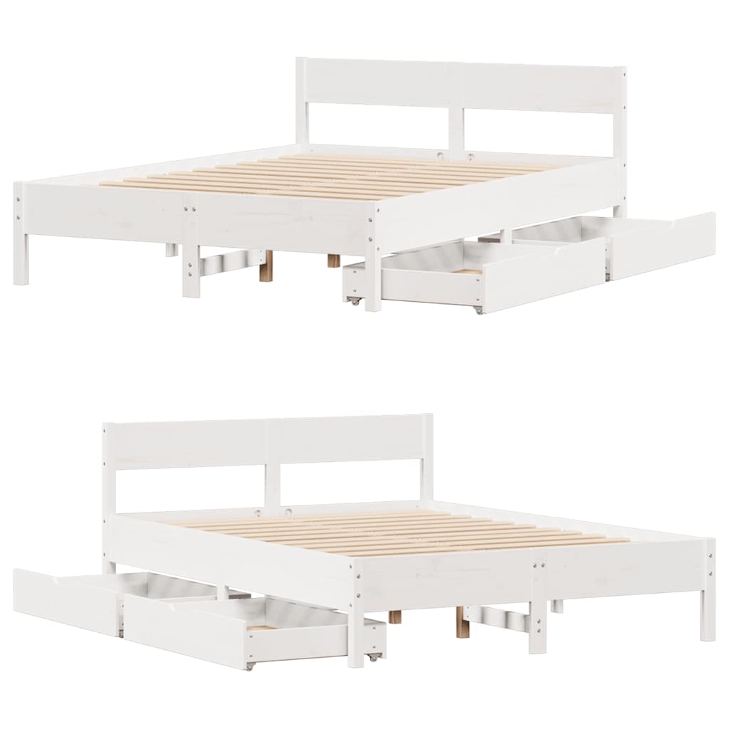 Sengeramme Uten Madrass Hvit 140X190 Cm Heltre Furu