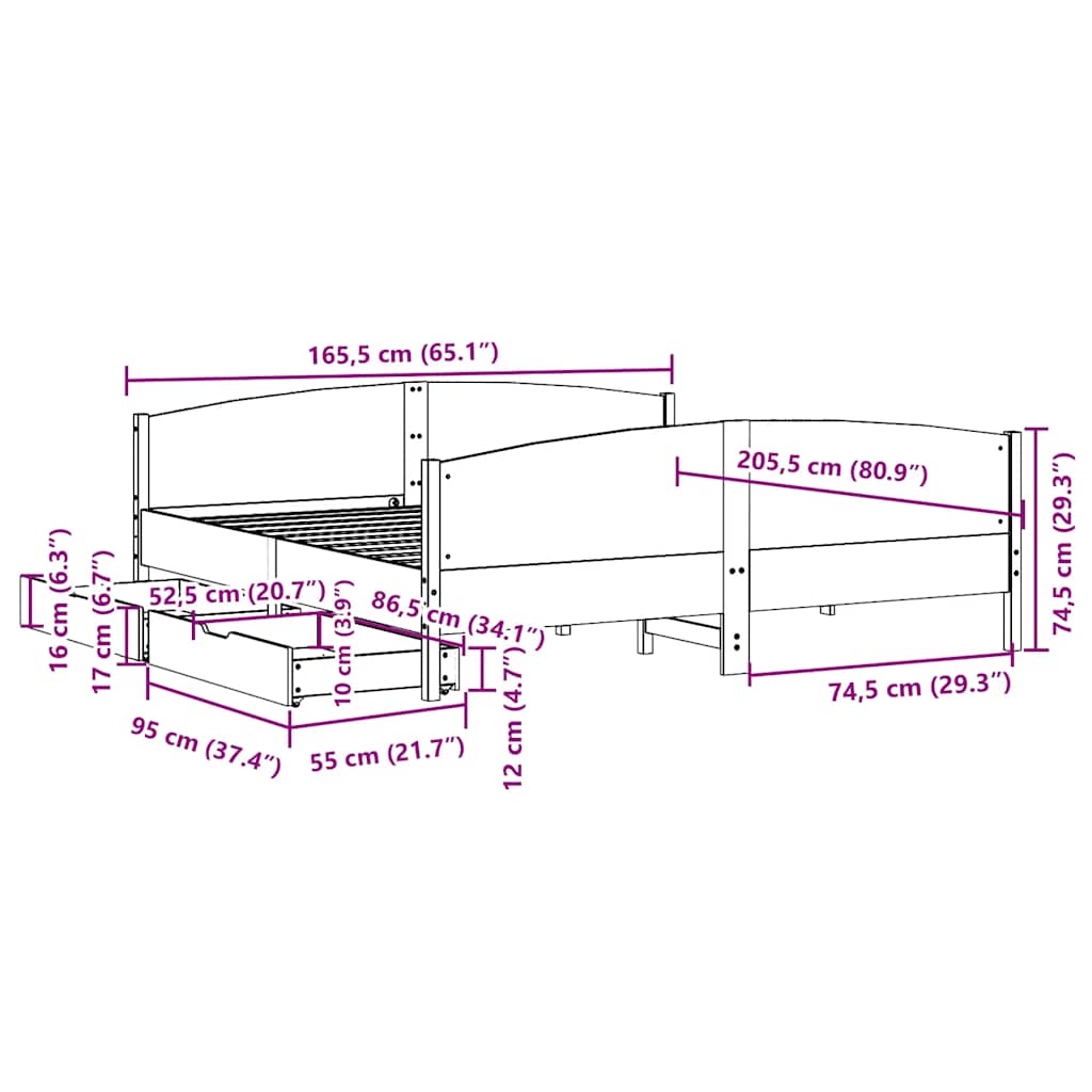 Sengeramme Uten Madrass Hvit 160X200 Cm Heltre Furu