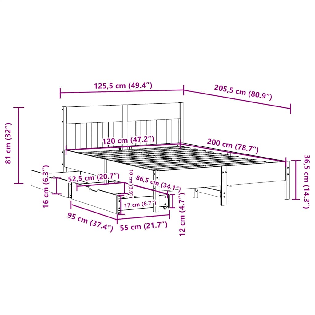 Sengeramme Uten Madrass Hvit 120X200 Cm Heltre Furu