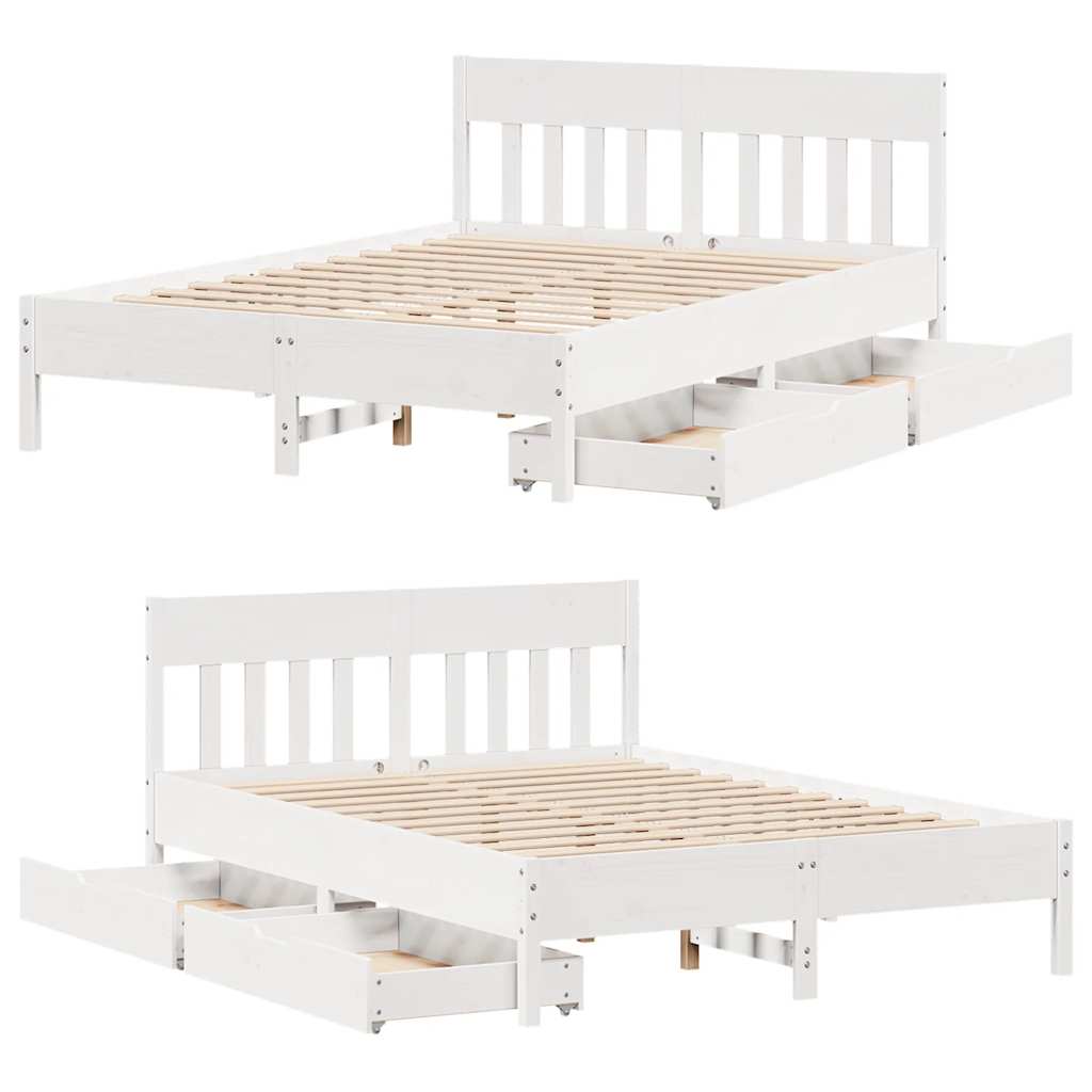 Sengeramme Uten Madrass Hvit 140X190 Cm Heltre Furu