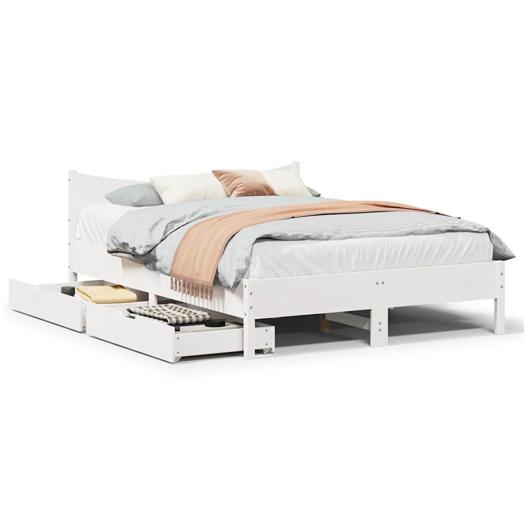 Sengeramme Med Skuffer Hvit 160X200 Cm Heltre Furu